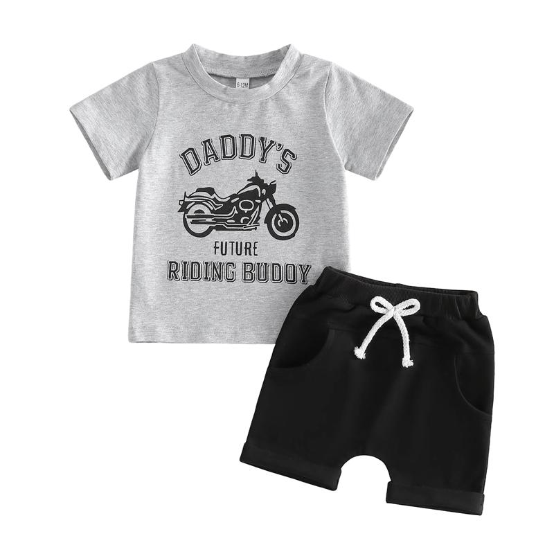 

Baby Boys Clothes Set Casual Short Sleeve Letters Motorcycle Print T-shirt Summer Outfit 6-12M серый