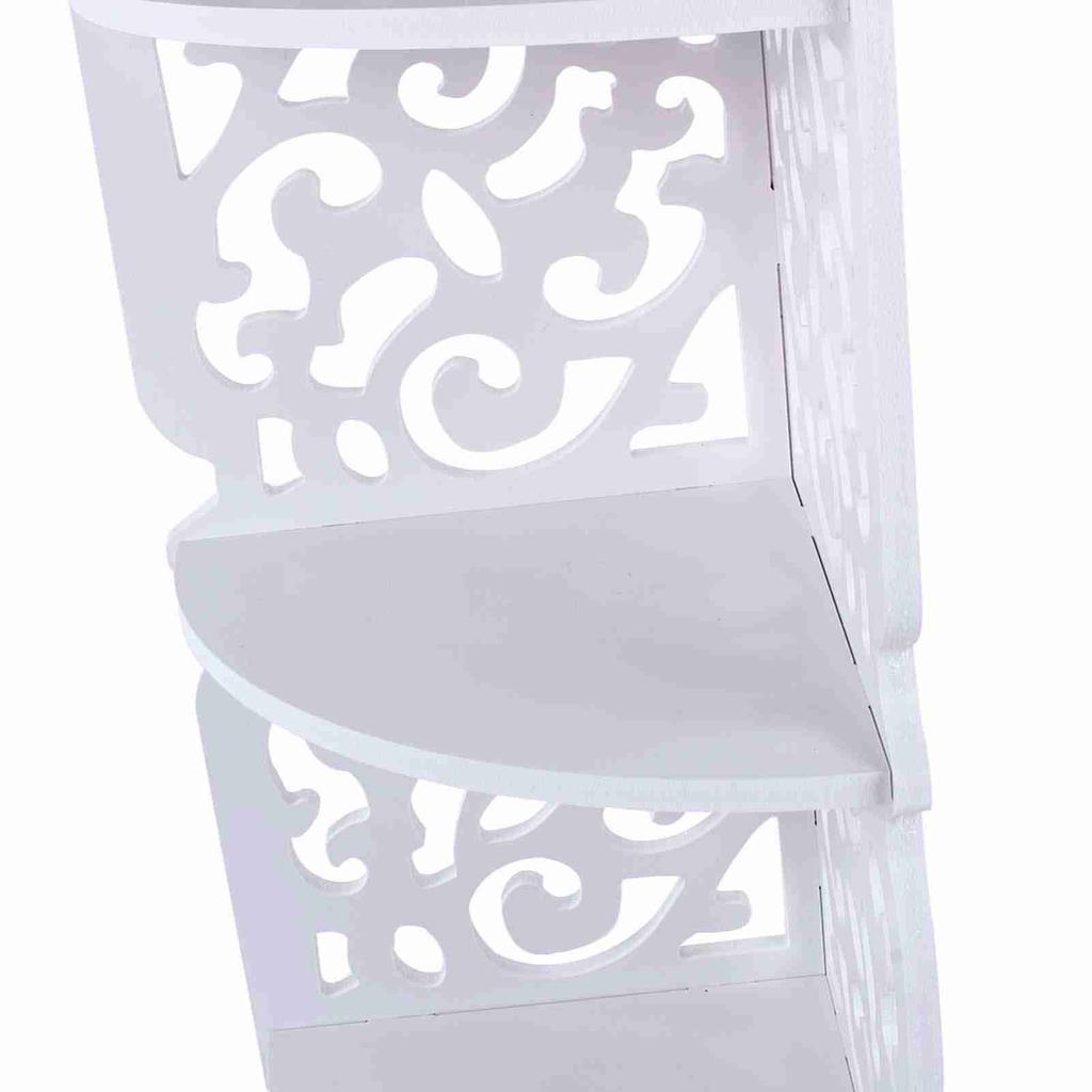 White Hollow Carved 4 Tier Corner Shelf Bookcase Display Cosmetic Storage Bathroom Shelving