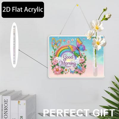 2D/Flat Acrylic Wall Decoration Vase Diamond Painting Kit Diamond Painting Hanging Ornament Window Hanging Art for Home Decor