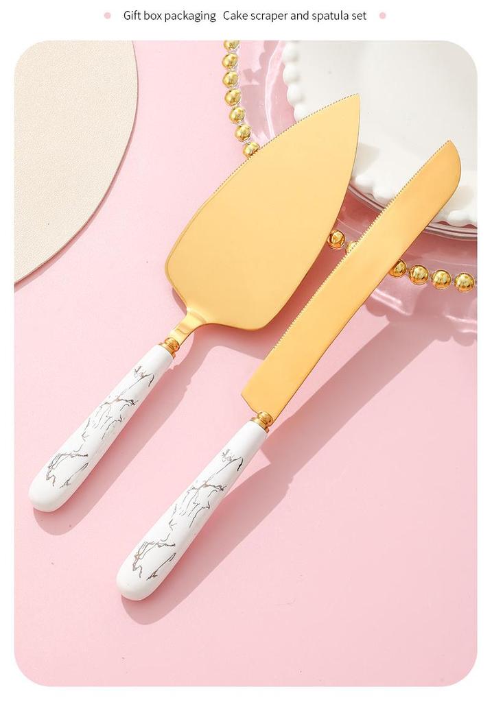 Stainless Steel Cake & Cheese Knife Set with Ceramic Handle - Includes Spatula, Pizza, and Pastry Knives in Gift Box