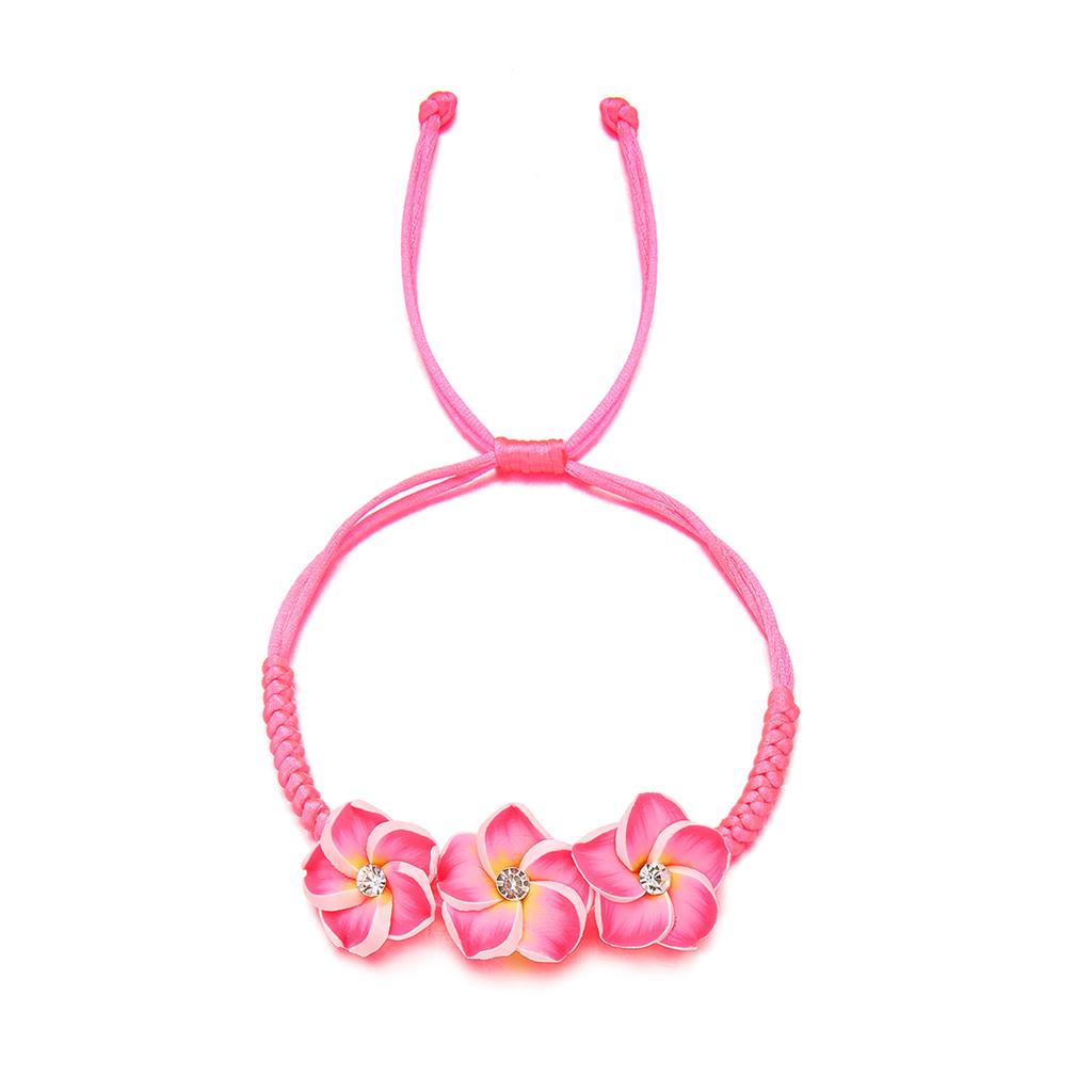 Bohemian Polymer Clay Frangipani Flower Woven Bracelet for Women Stackable Floral Braided Rope Chain Beach Party Jewelry Gift