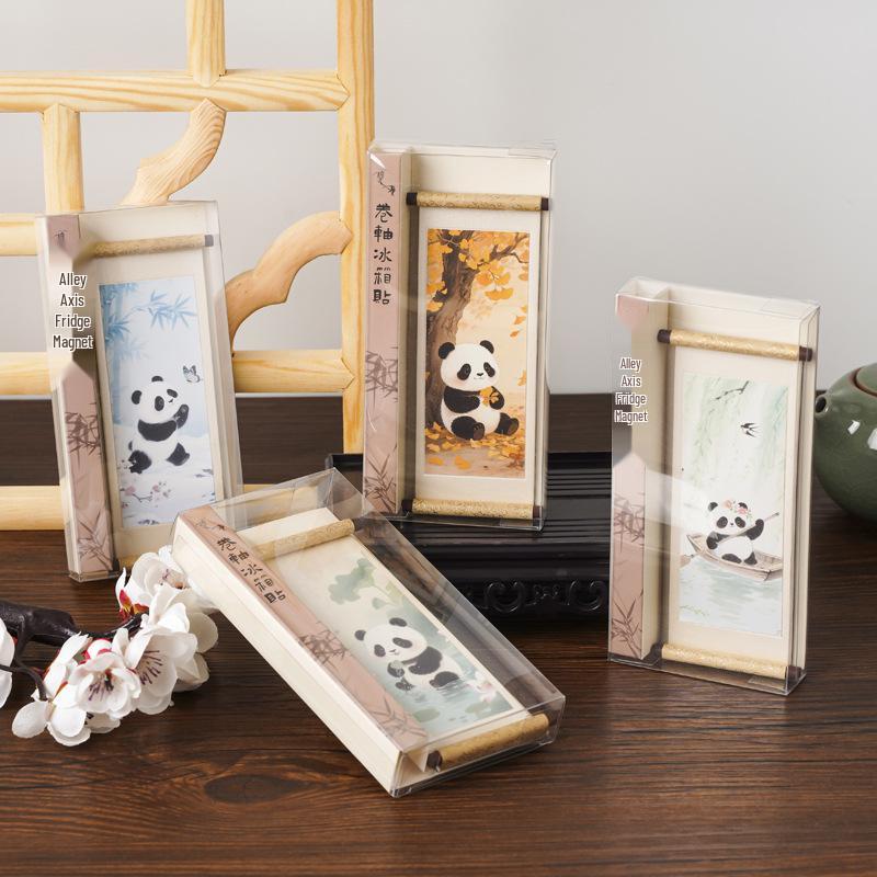 Panda Wooden Scroll Fridge Magnet - Cartoon Cultural Gift Souvenir