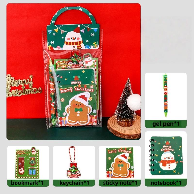 Christmas Stationery Set Kids Cartoon Gel Pen Bookmark Notebook Sticky Note Keychain Set School Supplies Student  Year Gift
