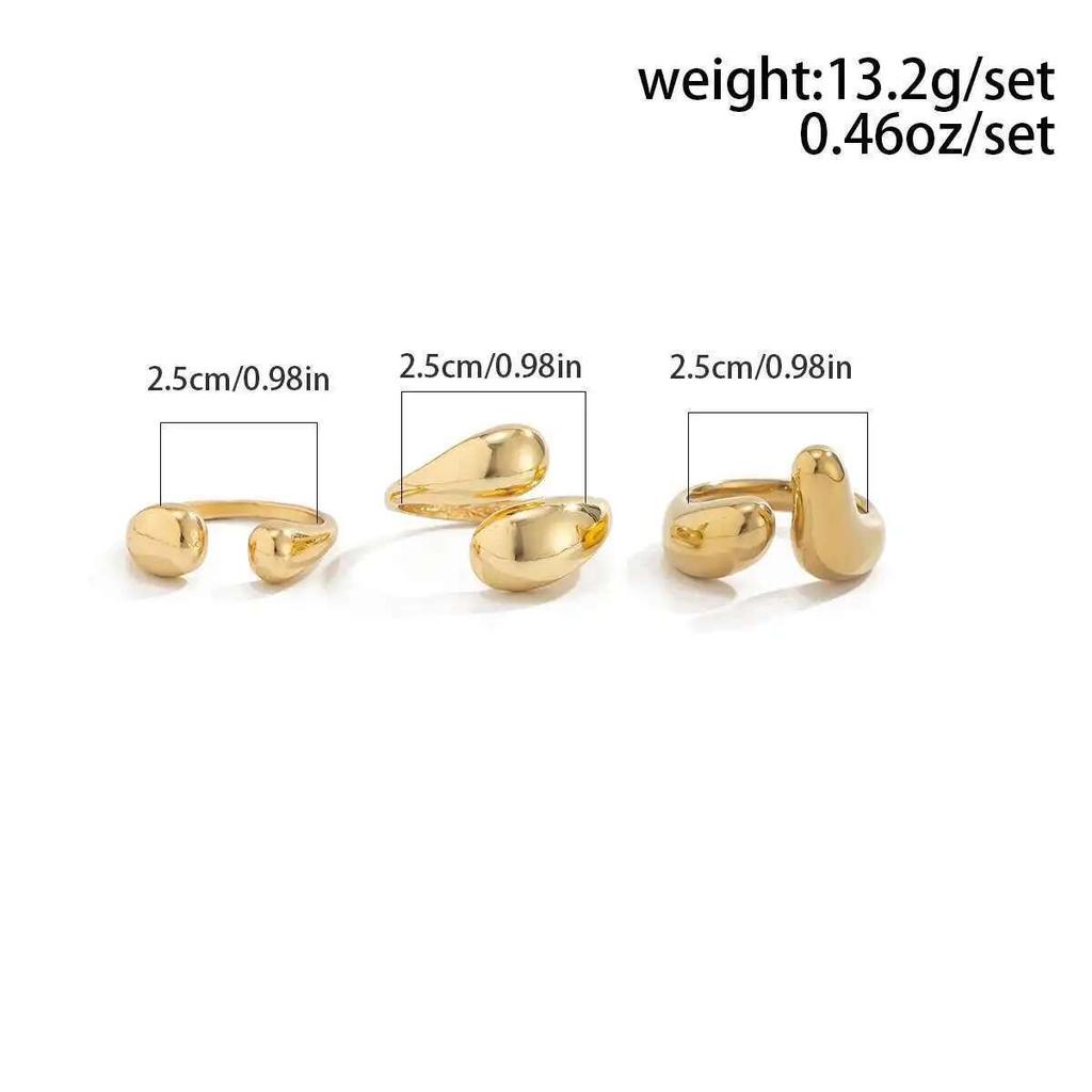 KunJoe 3Pcs/Set Smooth Surface Irregular Water Drop Open Ring for Men Simple Trendy Geometric Gold Color Adjustable Ring Jewelry