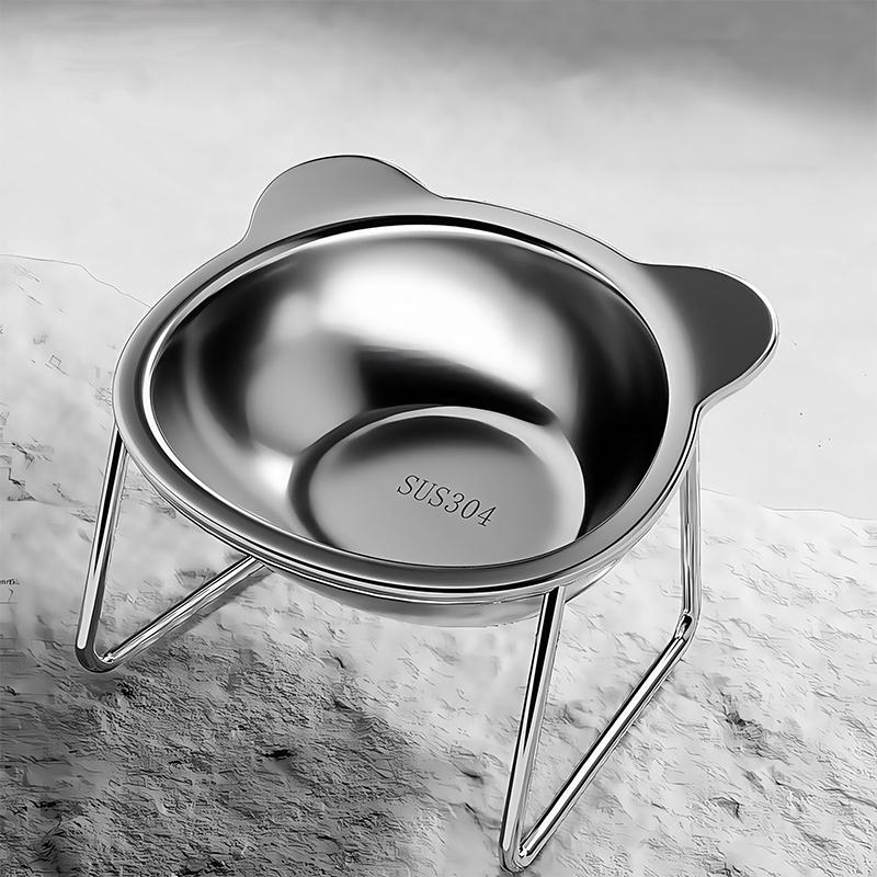 

Приподнятые миски для кошек, наклонная миска для кошачьего корма с защитой шеи, небьющаяся, из нержавеющей стали 304, приподнятая на 15°, товары для домашних животных для щенков и кошек