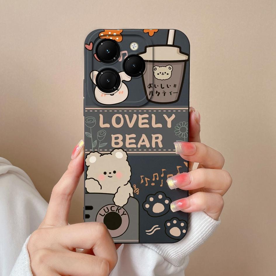 

Для Itel RS4 Infinix GT 20 Pro Hot 40 Note 40 Pro+ 4G 5G Smart 8 чехол для телефона задняя крышка модный медведь матовая защитная пленка для экрана жидкий мягкий силиконовый бампер Infinix Hot 40