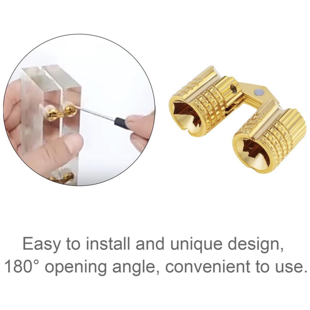 8Pcs 8 Mm Hidden Brass Barrel Hinges, 180 Degree Opening Angle Concealed Furniture Hinges For DIY Jewelry Box Hand Craft