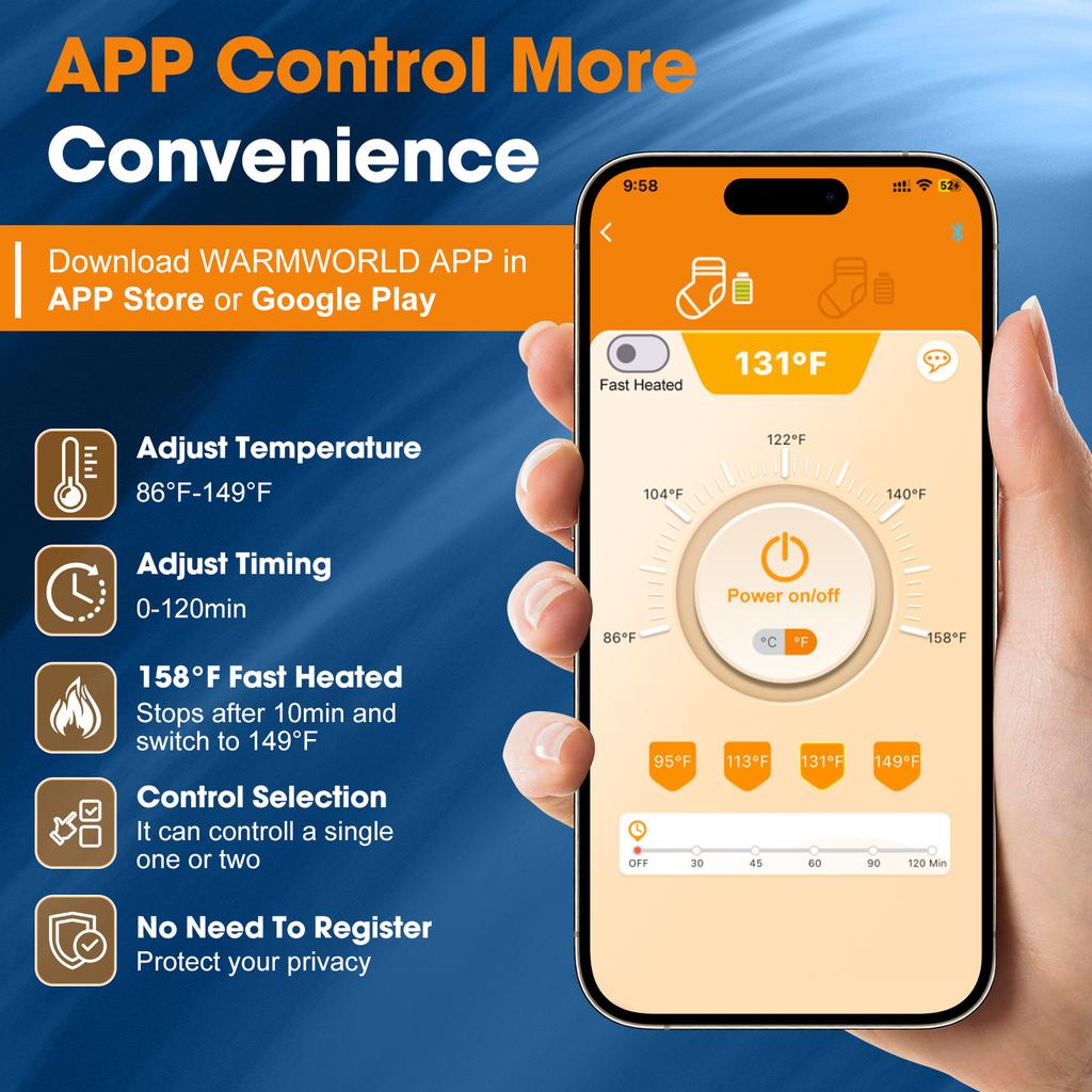 APP Control USB Rechargeable Heated Socks Electric Heating Socks Thermal Stockings Warming Foot Leg Socks for Winter Outdoor Ski