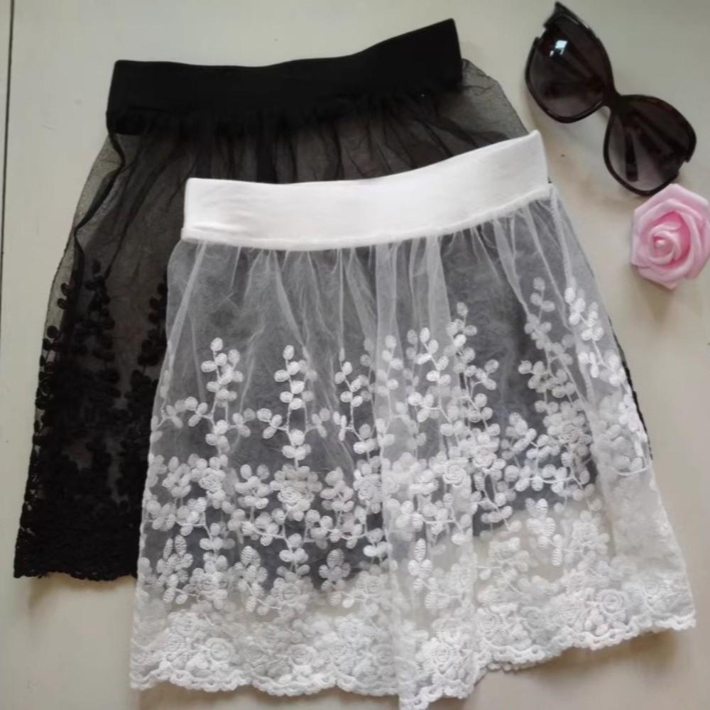 High Waist Lace Underskirt Slips Sweet Transparent Safety Skirt Petticoat Short Embroidery Flower Lining Petticoat Women