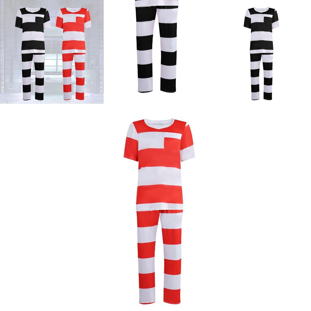 Halloween Prisoner Costume For Adults With Polyester Striped Jail Uniform For Cosplay And Stage Performances