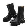Autumn Women's Thick-bottomed Punk Style Tube Square Head Metal Decoration Versatile Martin Boots Trendy Women's Boots