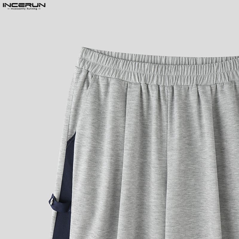 INCERUN Two Pieces Men Short Sleeve Splicing Hooded T-shirts Long Pants Sets