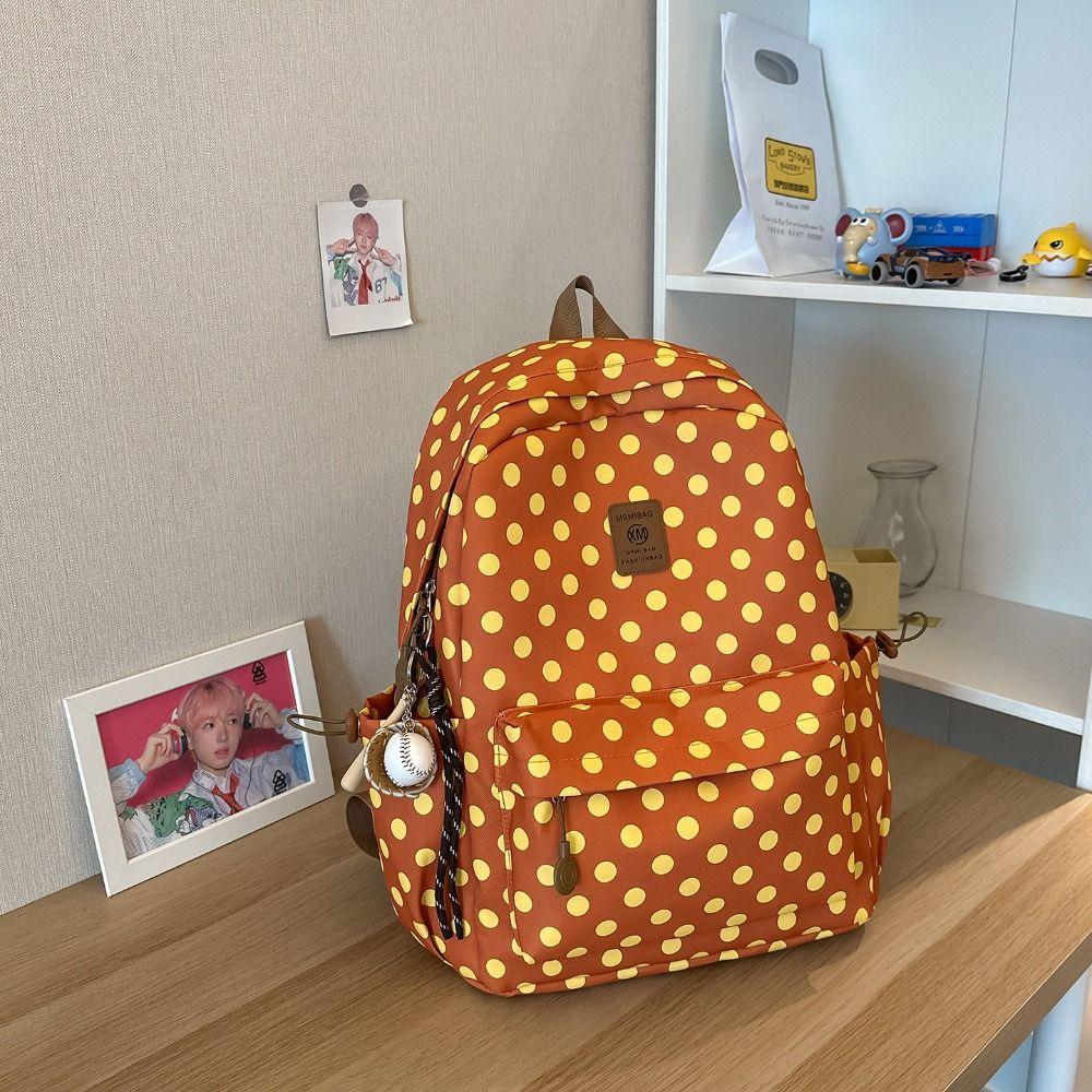 Multicolored Polka Dot Backpack Sweet Student School Bag Cute Lace Trim Rucksack Daily