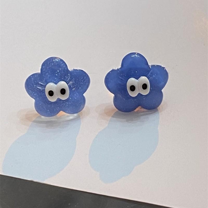 Modré gradientní květinové náušnice s pečeným lakem - Puzetky ve tvaru sladkého srdce pro ženy, Letní šperky
