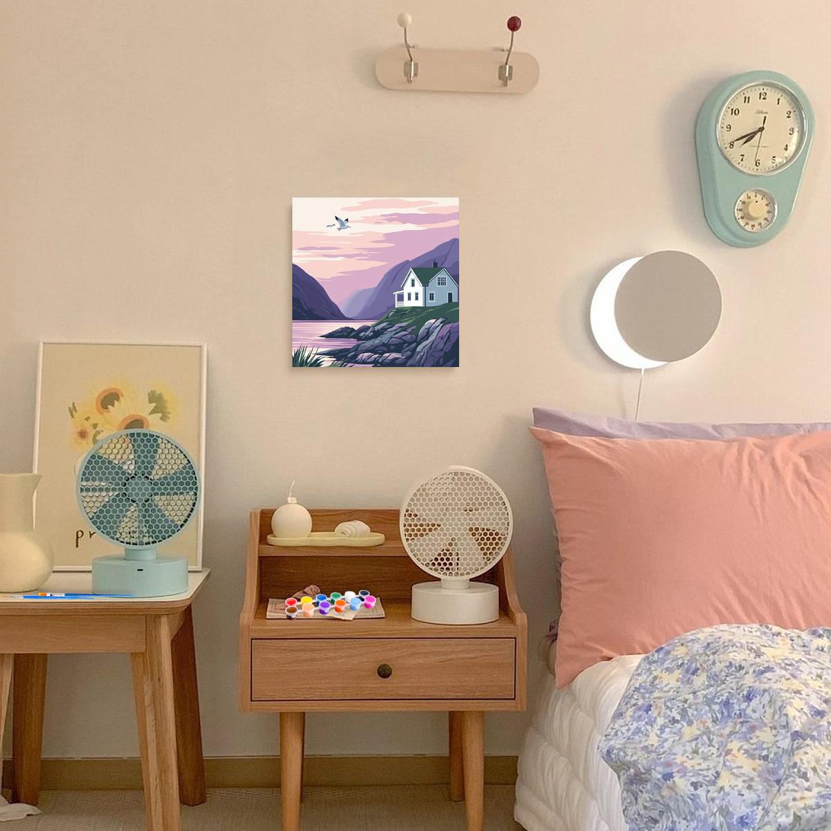 

RUOPOTY Набор для самостоятельной раскраски по номерам в рамке для начинающих, наборы для рисования пейзажей с домиком на берегу моря, наборы для рисования по номерам для домашнего декора 20x20cm with frame