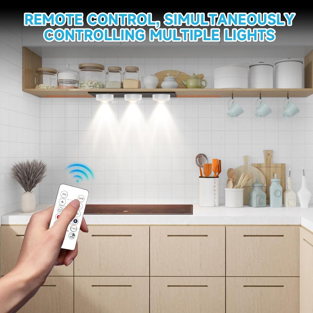 LED Puck Lights with Remote Control, 16 Color Changeable Under Cabinet Lights with Control & Timing, Battery Operated Wireless Closet Lights for