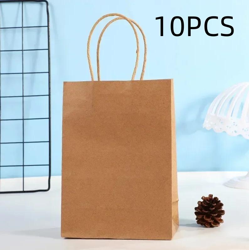 Candy Colorful Shopping Bags 10PCS Kraft Paper Gift Candy Bag Colored Hand-held Paper Bags Wedding Party Decoration Gift