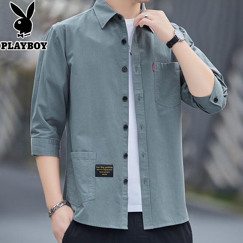 

Playboy Men s Pure Cotton 3/4 Sleeve Casual Shirt L