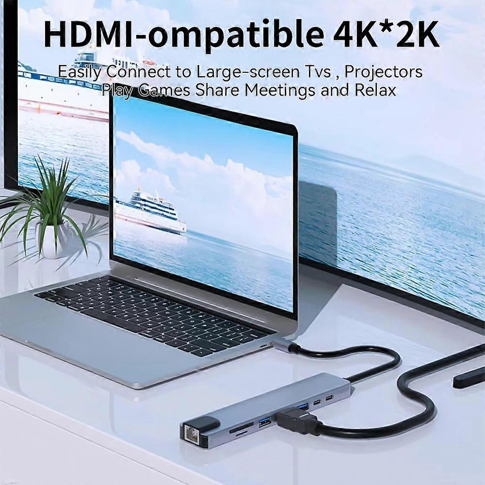 8 in 1 USB-C Type C HD Output 4K HDMI Usb 3.0 HUB Adapter For MacBook iPad 