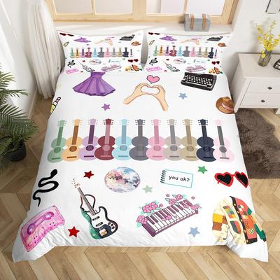 Music Fans Print Duvet Cover Twin Full Music Theme Comforter Cover Singer Fan White Bedding Set For Birthday Valentines Day Gift