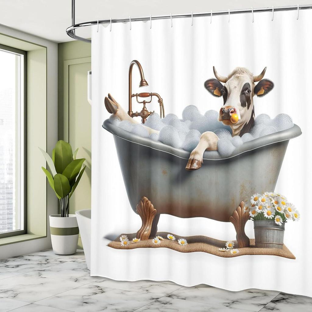 Highland Cattle Waterproof Shower Curtain, Punch-Free Polyester Curtain for Shower Room or Door Partition