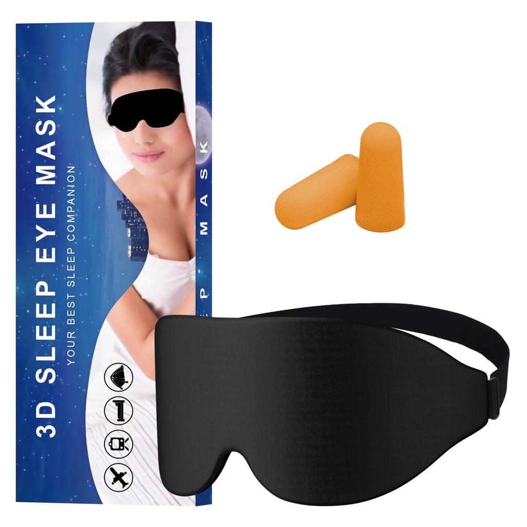 Eye Mask for Sound Light Eye Light No Sleep Eye Travel Memory Adjustable Business Fatigue Easy To Includes Earplugs Sleeping, 3D, Sleep, Blocking,