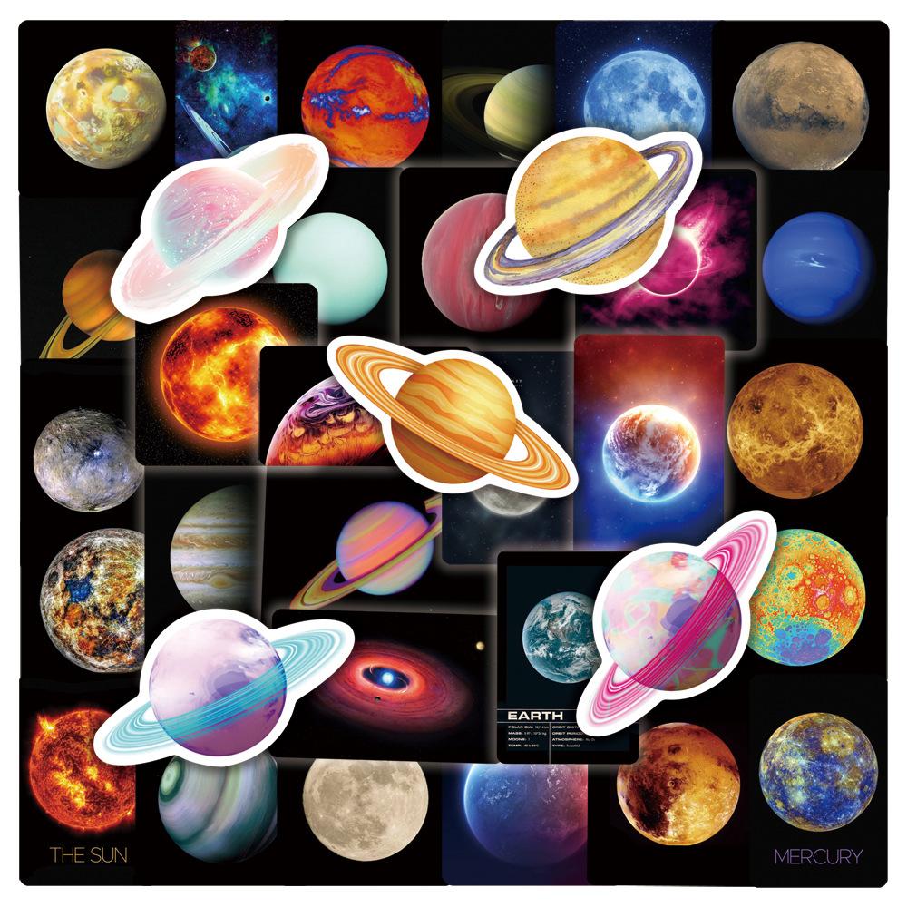 50Pcs Universe Planets Stickers Outer Space Planets Waterproof Vinyl Decals For Laptop Refrigerator Luggage Computer Car