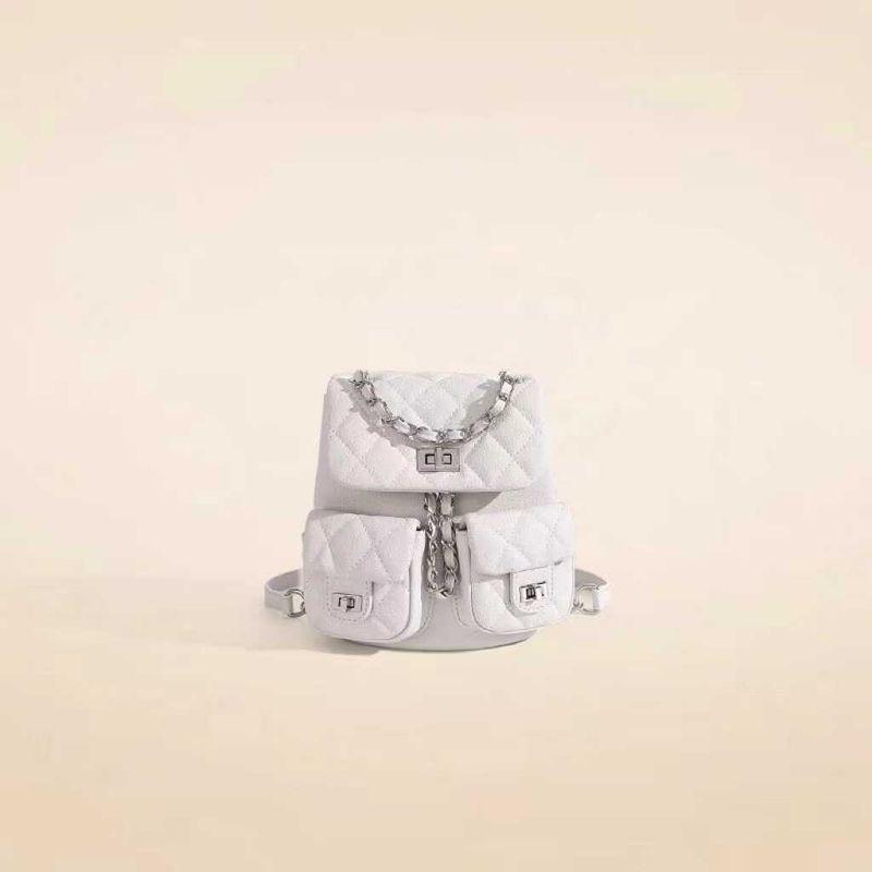 

Caviar Leather Classic Style Mini Backpack Chain Beige White