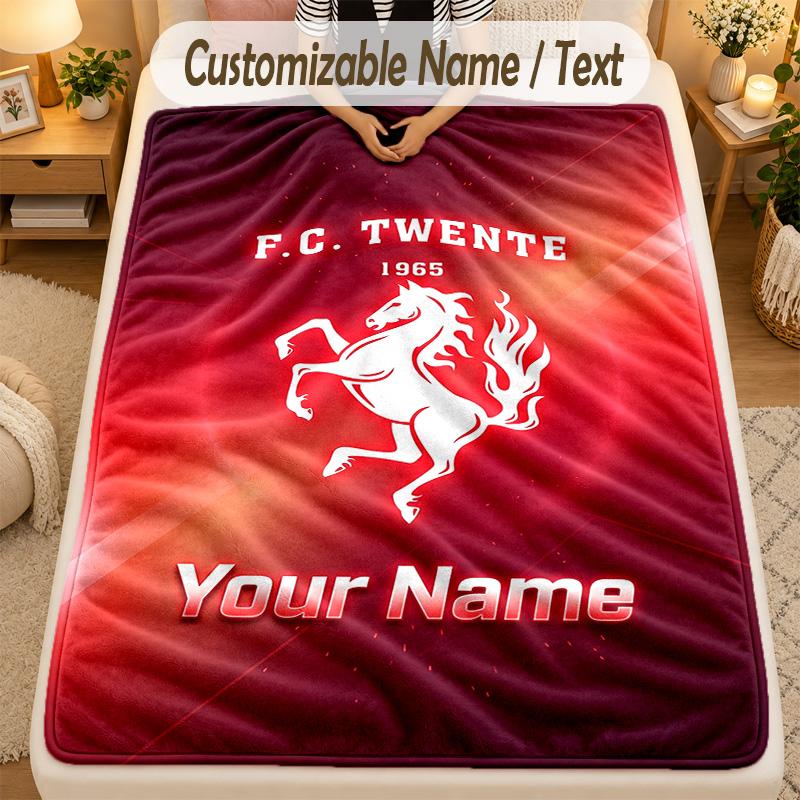 Flannel BlanketFC Twente Custom Name Text Personalized Soft Warm Throw Blanket Home Decor Gift
