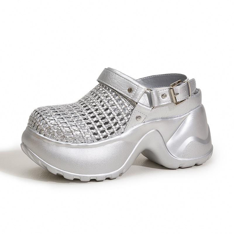 Baotou Cool Slippers Women's 2025 Summer Wear Fashion Round Head Hole Shoes High Heel Platform Sandals Inner Height Increase Women's Shoes