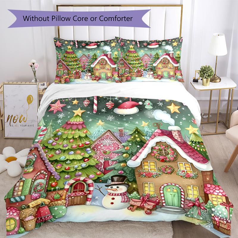 3pcs Christmas Street Bedding Set Duvet Cover Closure Includes 1 Duvet Cover & 2 Pillowcases, Soft and Comfortable for All Seasons.