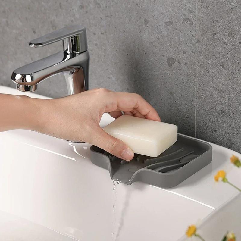 Abtropfgestell aus Silikon Seifenschalen Seifenhalter Anti-Rutsch-Pad Freies Stanzen Seifendose Küche Badezimmer Arbeitsplatte Rutschfestes Seifenregal