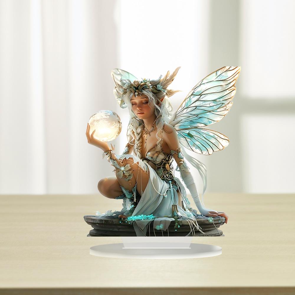 Moon Fairy Desktop Decor with Base Acrylic Ornament for Home Office