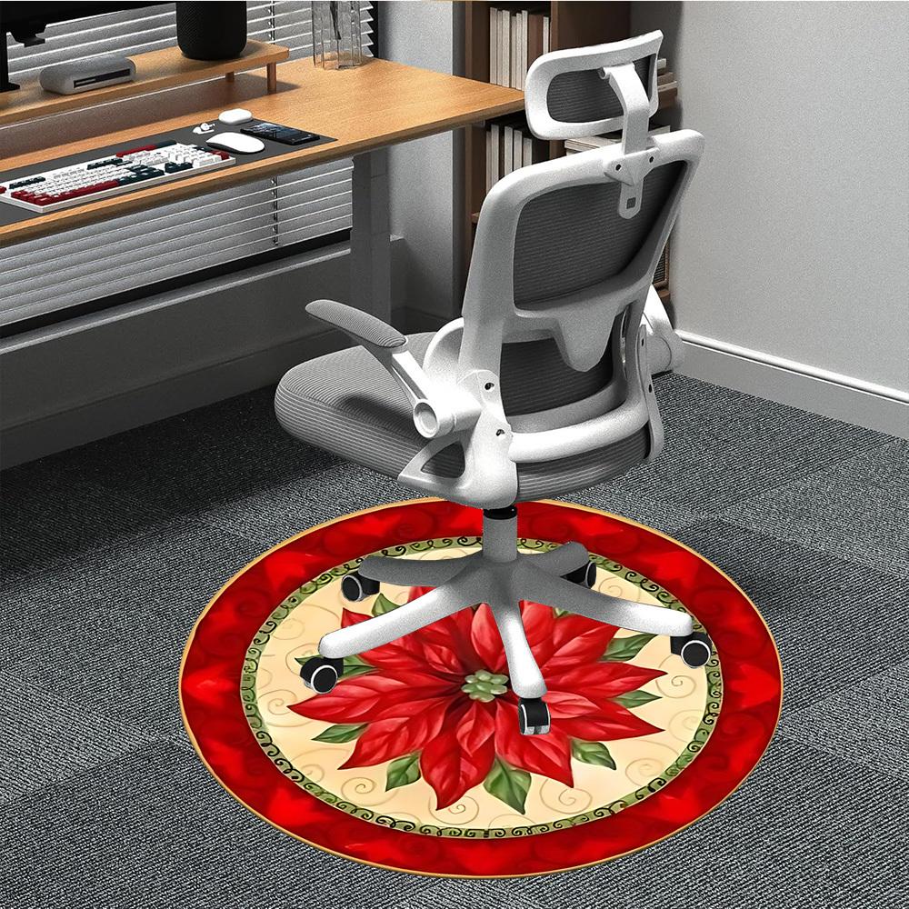1PC Christmas Poinsettia Chair Carpet for Office, Indoor Non-Slip Washable  Carpet, Soft Comfortable Mat For Office Room yy250930123 80cm by 80cm