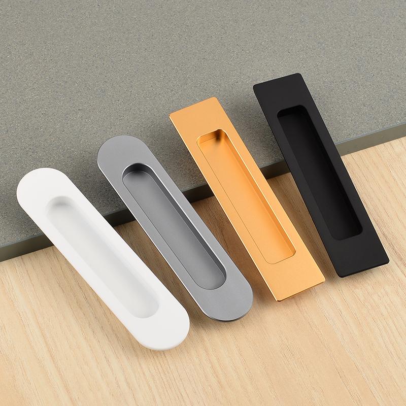 Black Sliding Barn Door Handle Invisible Pull Recessed Handle White Finger Flush Pulls For Closet Pocket Embedded Handle