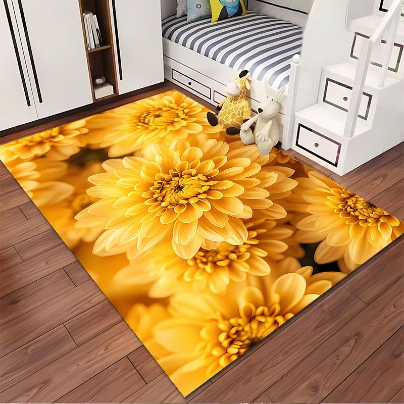 Golden Floral Pattern Carpet Suitable As a Non-slip Mat for the Living Room or Bedroom Sofa