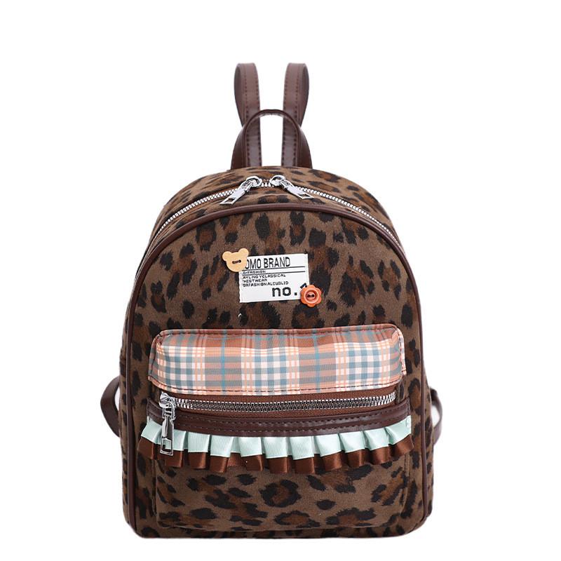 Mochila de Nylon Estilo Urbano con Estampado de Leopardo Cosido Para Uso Diario y Desplazamientos