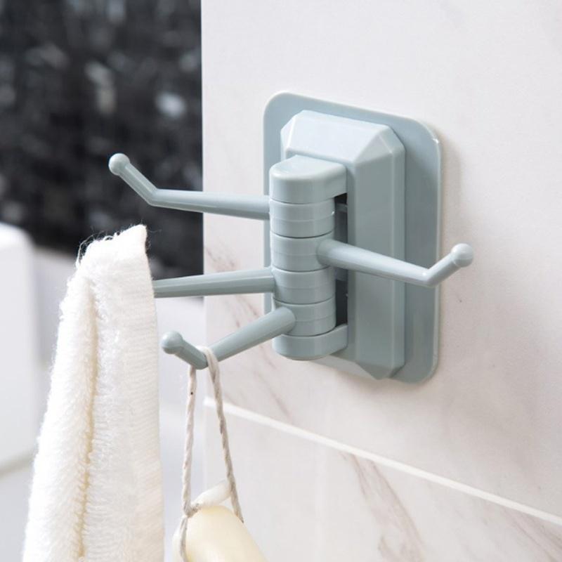 3pcs Multi Purpose Rotary Hook Strong Adhesive Towel Rack Bathroom Wall Shelf