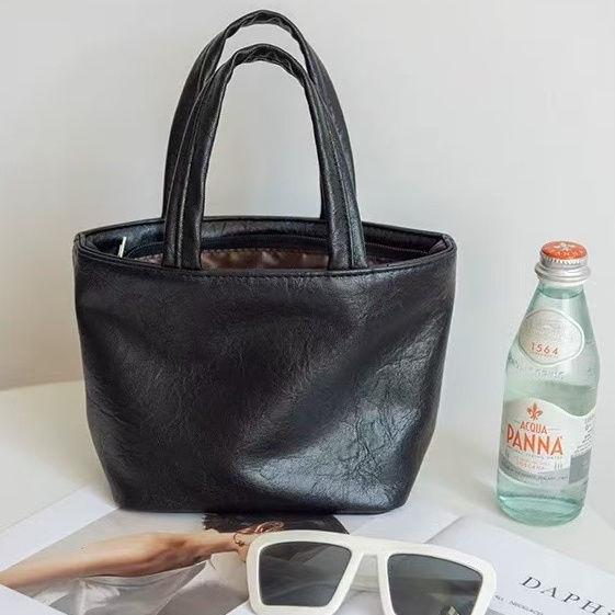 

New Women s Small Leather Handbag - Fashionable Solid Color Mini Makeup Bag Upgraded Zipper Closure + Lining чёрный