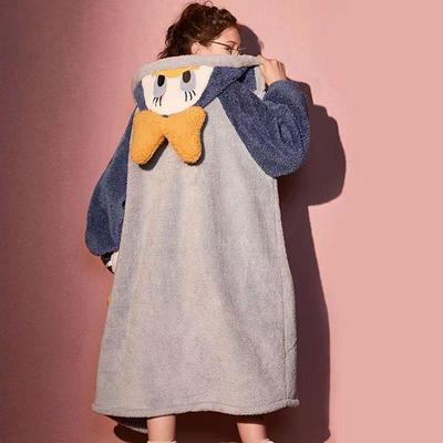 Women's Coral Fleece Hooded Pajama Set - Cute Cartoon Nightgown for Autumn/Winter