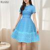 ZANZEA Women Summer Stand Collar Casual Short Sleeve Print Dress