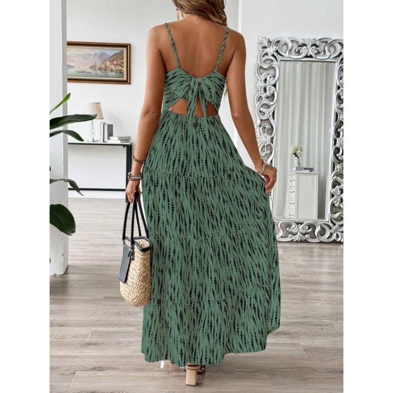 YYFS Women's Fashion Summer Spring Stripe Print Sleeveless V-Neck High Waist Casual Dresses