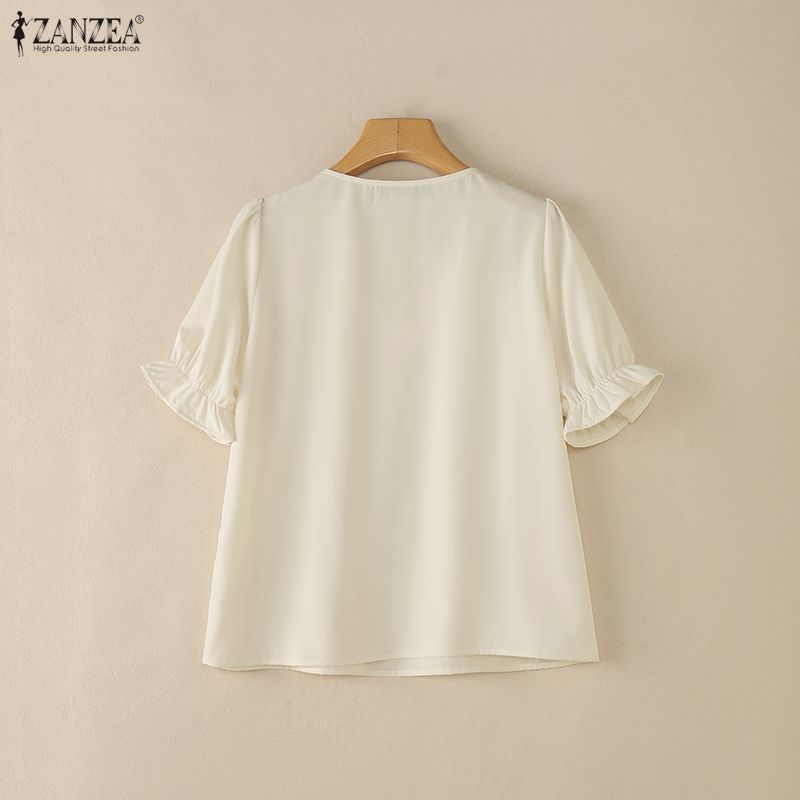 ZANZEA Women Casual V-Neck Solid Color Short Sleeve Blouse