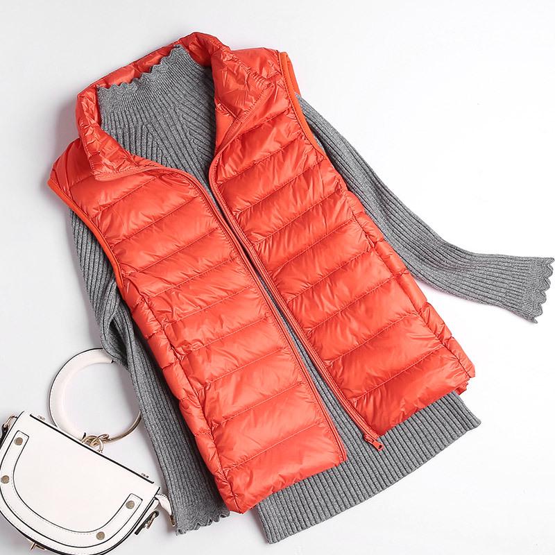 Women's Slim-Fit Lightweight Down Vest - Short Stand-Up Collar, Plus Size, Autumn/Winter 2025