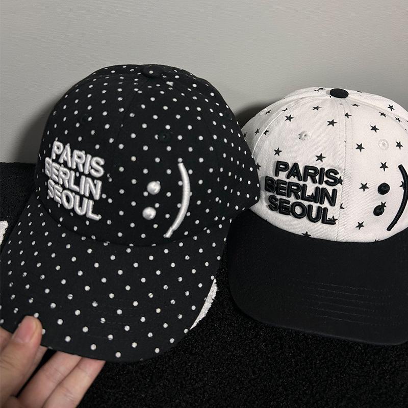Smiling Face Polka Dots Star Letters Baseball Cap Women Deepen Big Head Circumference Casual Versatile Baseball Cap Men Trend