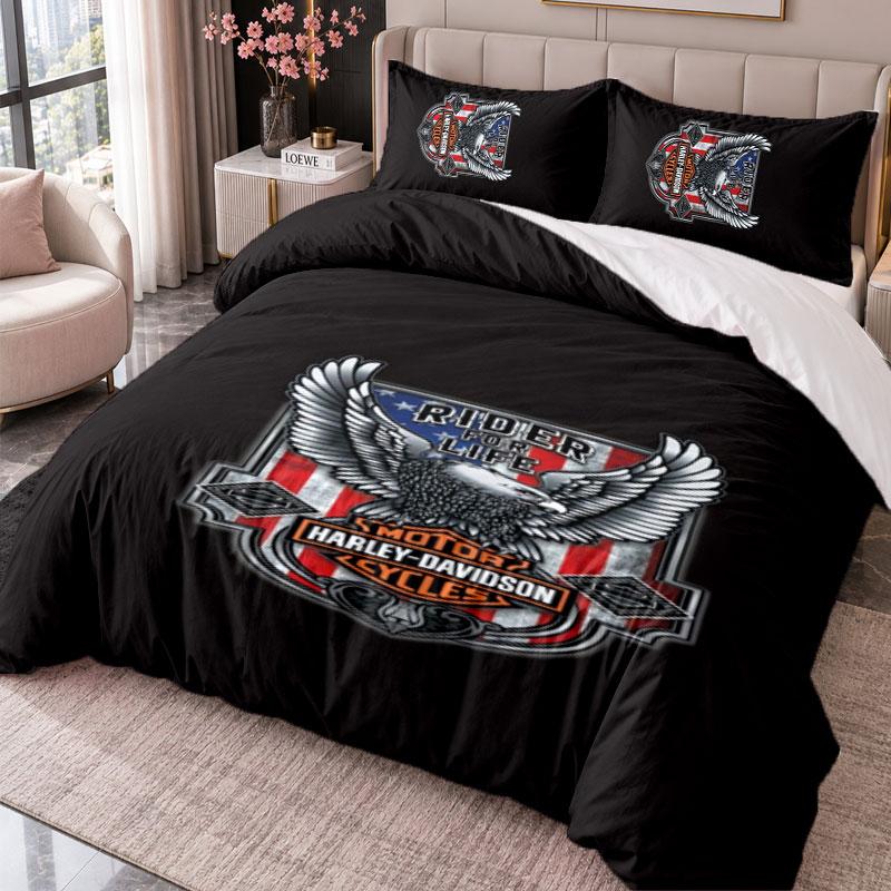 Harley-Davidson 3Pcs Bedding Set Duvet Cover With Two Pillowcases For Bedroom Home Decoration