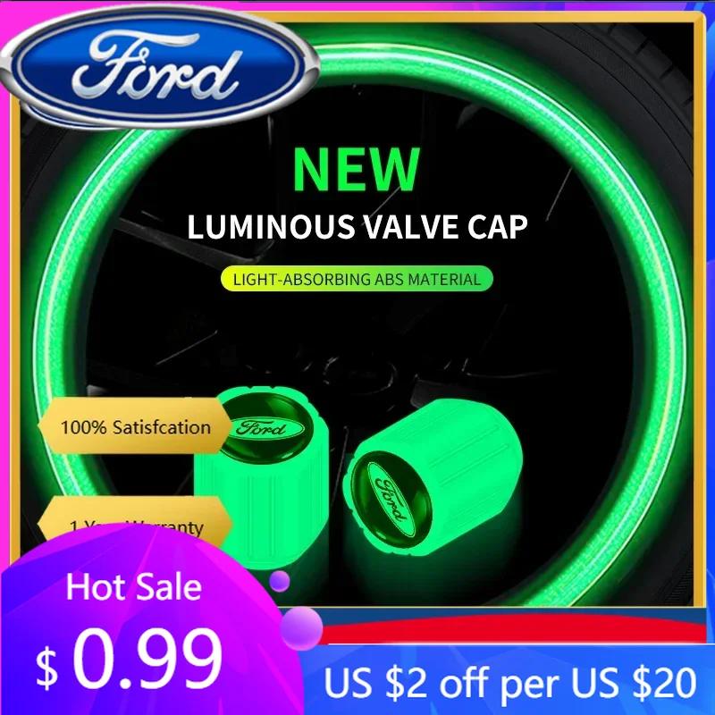New 2026 Car Sticker For Ford 4Pcs Car Logo Luminous Valve Cap For Ford Focus Kuga Fiesta Ecosport Mondeo Escape Explorer Edge M