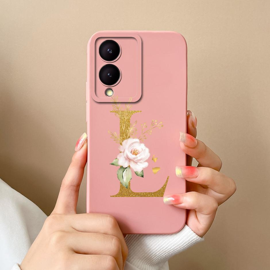 Case For VIVO Y17S 4G A To Z Cute Flower Letter Pattern Smooth Liquid Silicone Shell For VIVOY17S Y17s 4G Fashion Couple Fundas