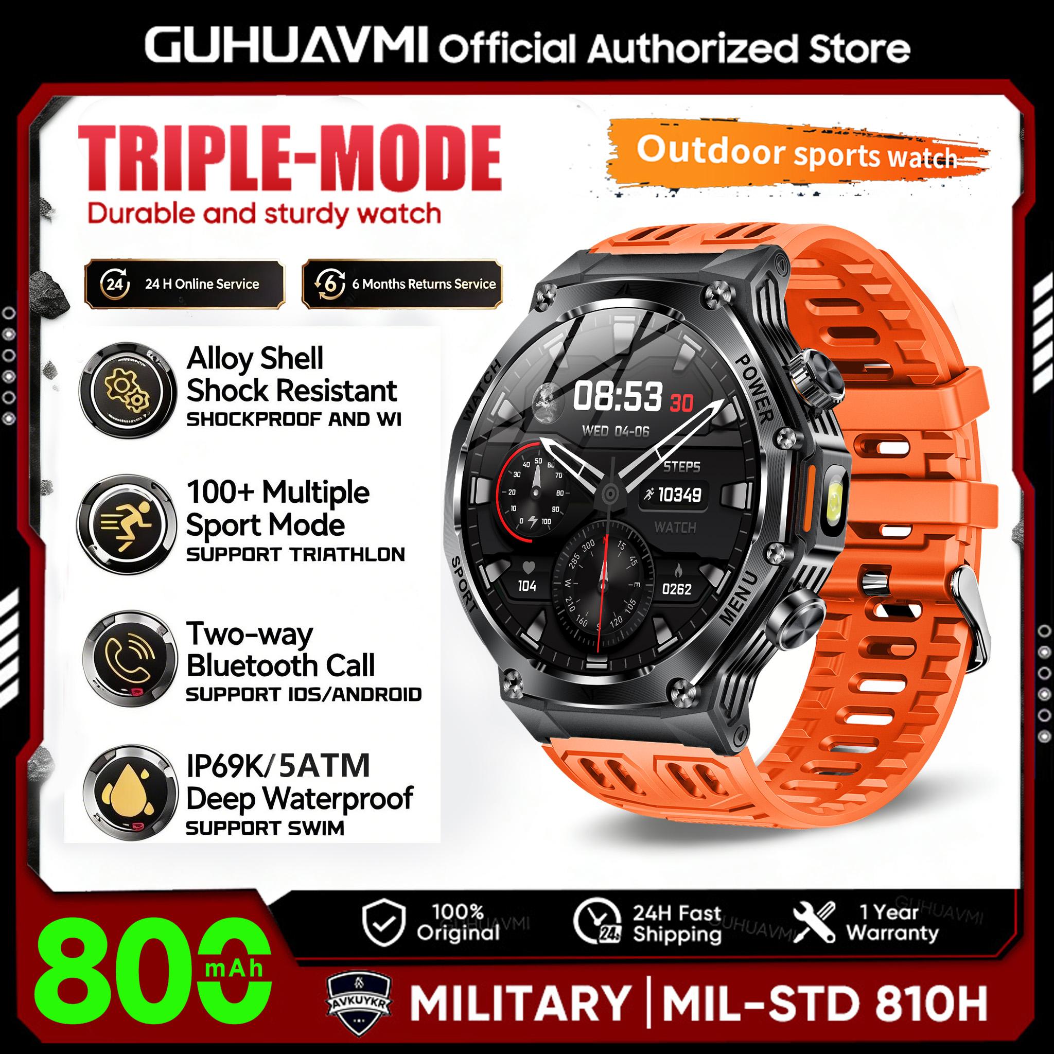 

Rugged Military Smartwatch 5ATM Waterproof LED Flashlight 800mAh Battery Bluetooth Call Heart Rate Oxygen Fitness trackr Watche Sports Watch помаранчевий