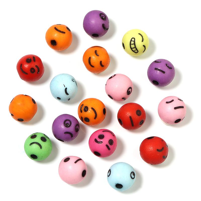 100Pcs/lot Acrylic Beads Mix Color 7.8mm Facial Expression Beads Spacer  For Jewelry Making Handmade Diy Bracelet Necklace